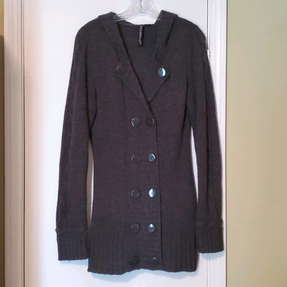 Long Grey Cardigan Sweater with Hood